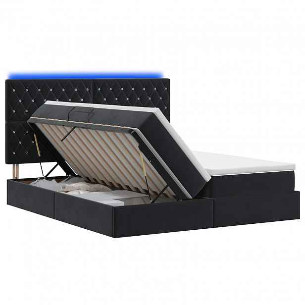 vidaXL LED postel s úložným prostorem a matrací Černá 200 x 200 cm