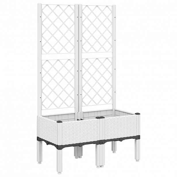 vidaXL Zahradní truhlík s treláží bílý 80 x 40 x 142 cm PP