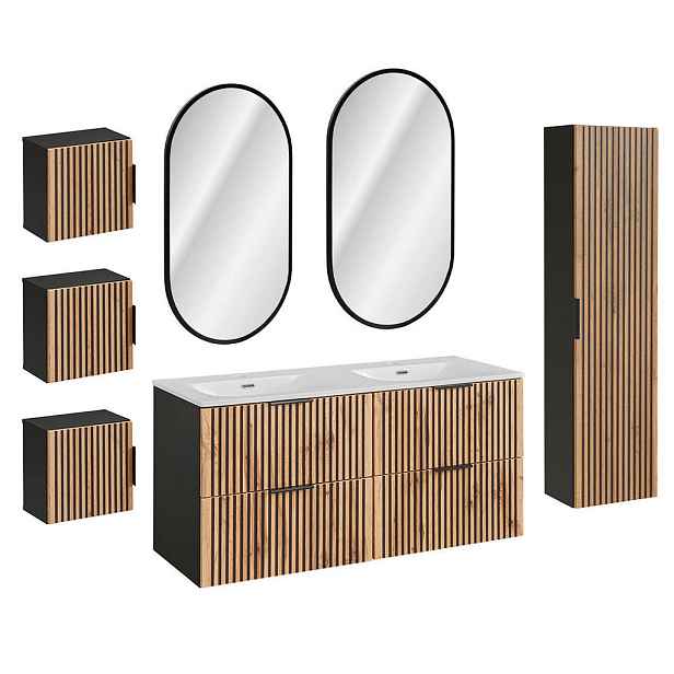 Petits-meubles KOUPELNOVÝ NÁBYTEK 120.4cm Gaia 2er-Set Dubové dřevo a černá barva