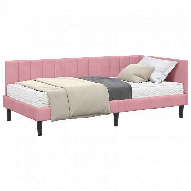 vidaXL Rohový rám postele s matrací 2 ks Růžová 90 x 200 cm samet