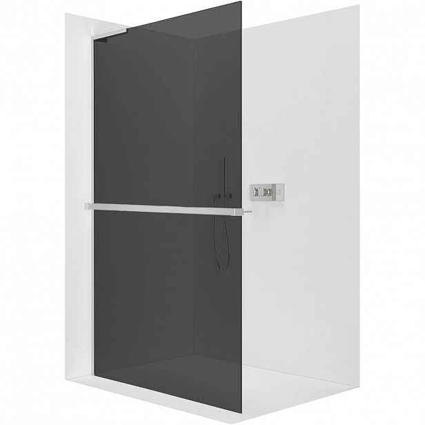 Sprchová zástěna Walk-in Onyx L-levá vzpěra - 8 mm + polička/držák na ručníky - chrom, grafitové sklo - 150x200 cm