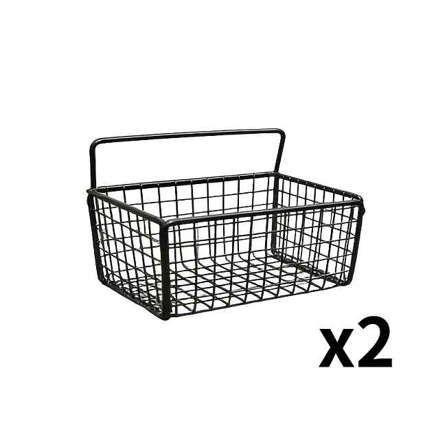 TEMU 2ks Minimalistické Černé Nástěnné Drátěné Úložné Koše, Hustá Mřížka Kovový Závěsný Organizér, Lepicí Železná Síťovaná Úložná Nádoba bez Vrtání