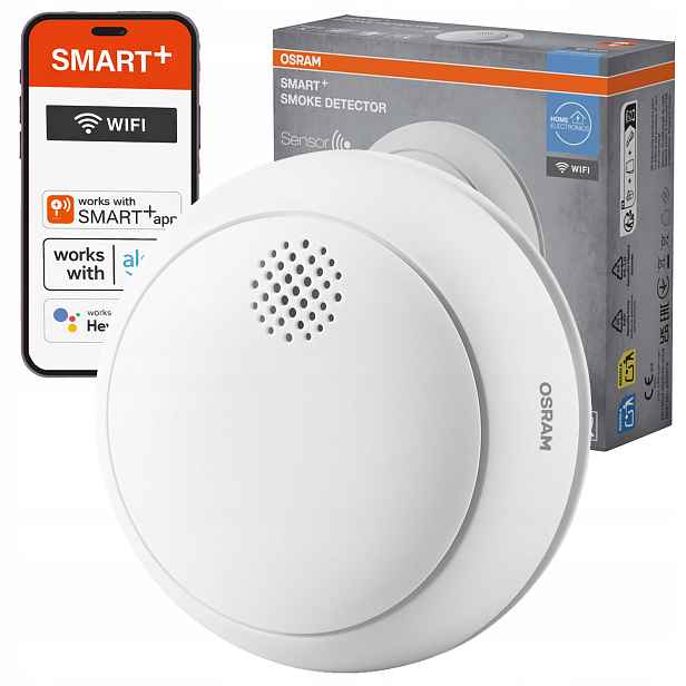 Bezdrátový hlásič detektor kouře Alarm 85dB Bílý Osram Smart WiFi