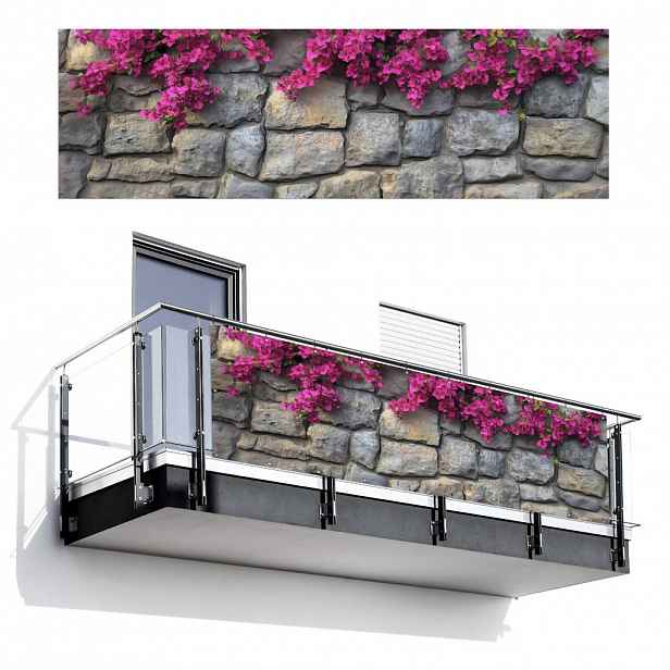 MuchoWow BALKONOVÁ ZÁSTĚNA Bougainvillea - Kamenná zeď - růžová 300x95 cm
