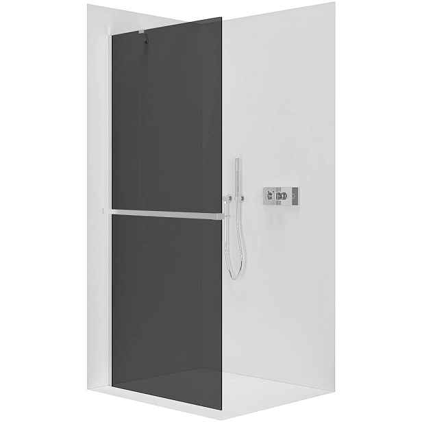 Sprchová zástěna Walk-in Onyx Y L/P - 8 mm + polička/držák na ručníky - chrom, grafitové sklo - 70x200 cm