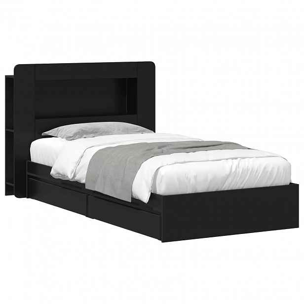 vidaXL Rám postele s úložným prostorem se zásuvkou Černá 90 x 190 cm