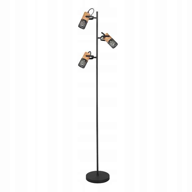 Stojací podlahová lampa loft dřevo černá Trio