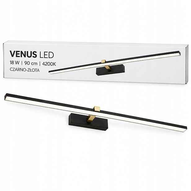Venus nástěnné svítidlo 18W černo-zlaté 90 cm Led do ložnice 1100lm 4200K IP44