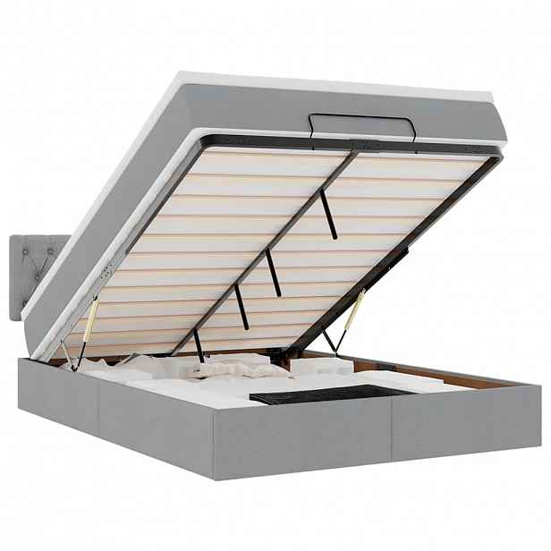 vidaXL Osmanská postel s matrací & LED světle šedá 140x190 cm látka