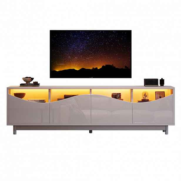 OKWISH TV stolek 175/38/51 cm bílý z MDF s LED osvětlením a bezúchytkovým otevíráním