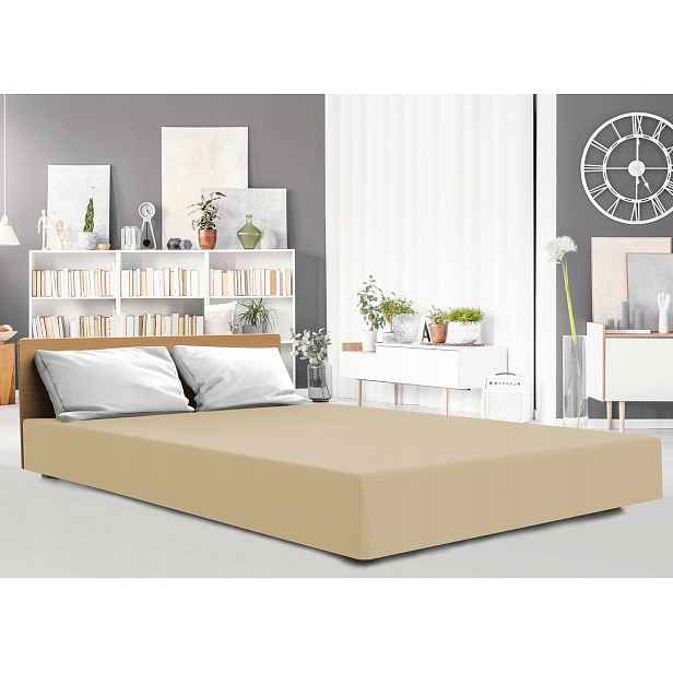 Prostěradlo jersey elastan 90x200 s gumičkou, béžová barva