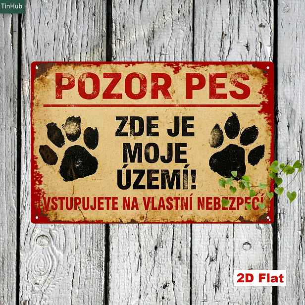 TEMU 2D Plochý, 1ks Vintage Český Kovový Znak, 20x30cm Železný Znak, s Varováním "Pozor na Psa", "Toto Je Území" a Designem Stop, Vintage Průmyslový