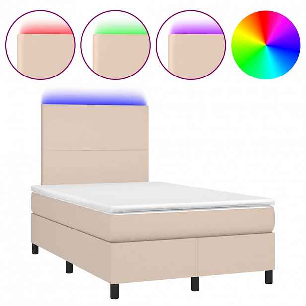 vidaXL Box spring postel matrace a LED cappuccino 120x190cm umělá kůže