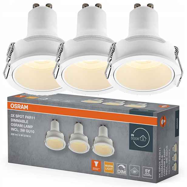 3x Podomítkové stropní svítidlo Halogenové Led Kulaté Stropní Svítidlo Spot GU10 3W 200lm 2700K