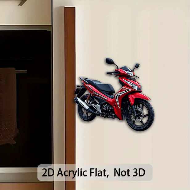 TEMU 1 ks 2D plochého akrylového magnetu na lednici s designem motorky v červené barvě, stylová a jedinečně kreativní dekorace, vhodná pro dekoraci