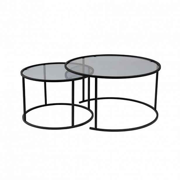Calicosy SADA 2 kulatých konferenčních stolků se skleněnými deskami, průměr 80 cm - AURUM