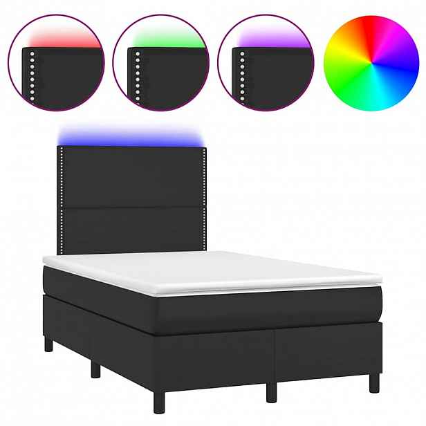 vidaXL Box spring postel s matrací a LED černá 120 x 190 cm umělá kůže