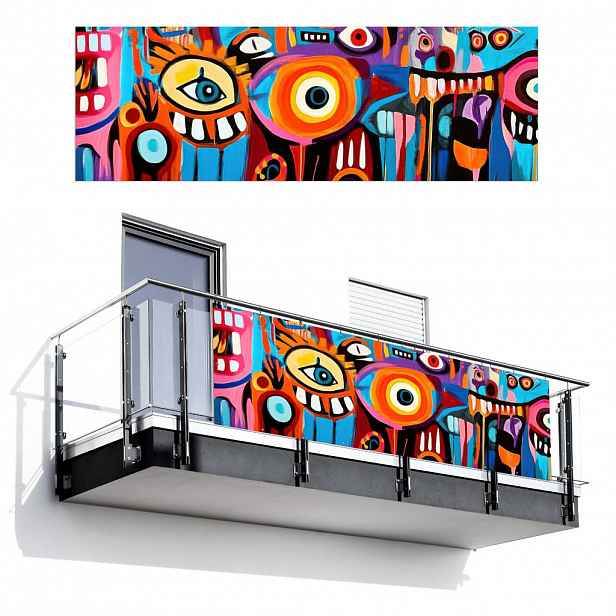 MuchoWow BALKONOVÁ ZÁSTĚNA Abstraktní - Obličej - Barevné 300x100 cm