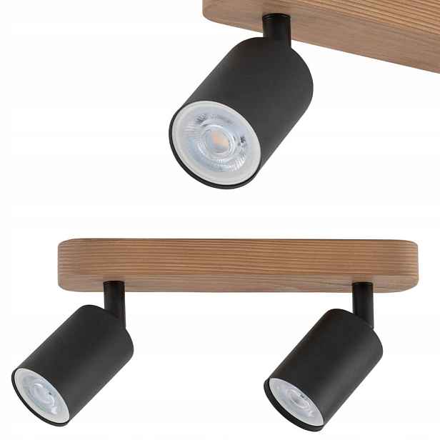 Stropní svítidlo s dřevěnou lištou a černými spoty 2xGU10 Tk Lighting
