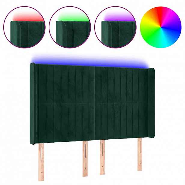 vidaXL Čelo postele s LED tmavě zelené 147 x 16 x 118/128 cm samet