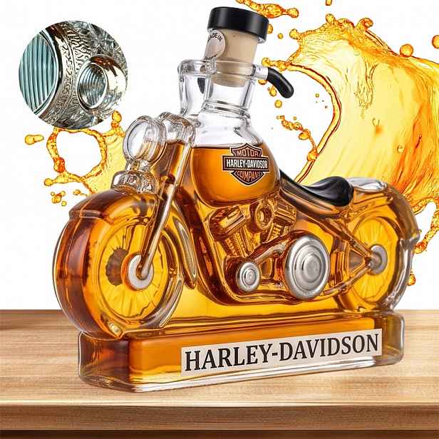 350 ml Karafa na whisky, ručně nafukovací s motocyklem jako dárek