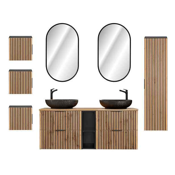 Petits-meubles KOUPELNOVÝ NÁBYTEK 140.6cm Gaia 2er-Set Dubové dřevo a černá barva