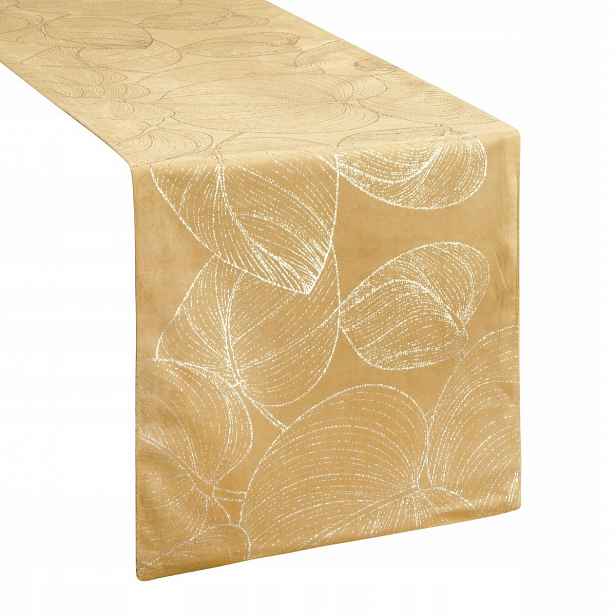 Běhoun Na Stůl 35x220 Žlutý Velvetový Listy