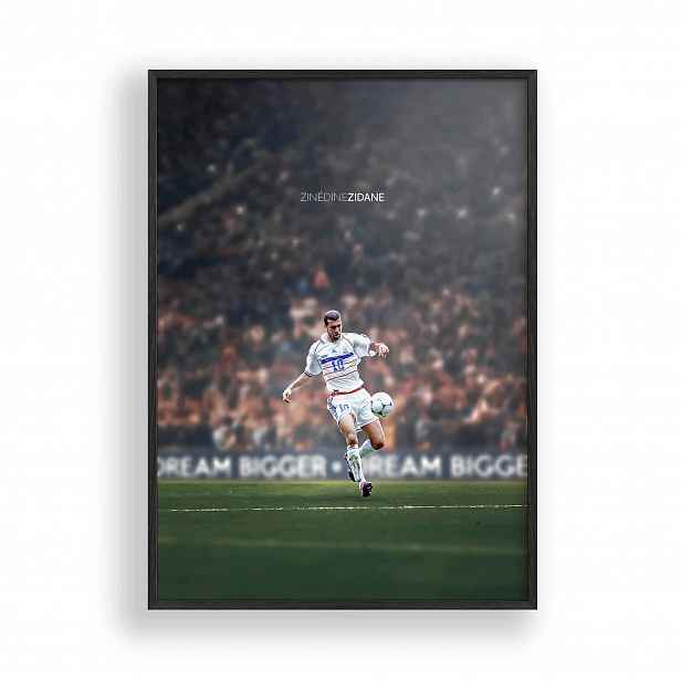 Obraz Zinedine Zidane Francie Plakát Rámeček Dřevěný Černý 30x42 cm