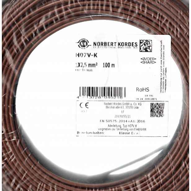 H07V-K Instalační kabel LgY Norbert Kordes 1 x 2,5 mm2 100 mb