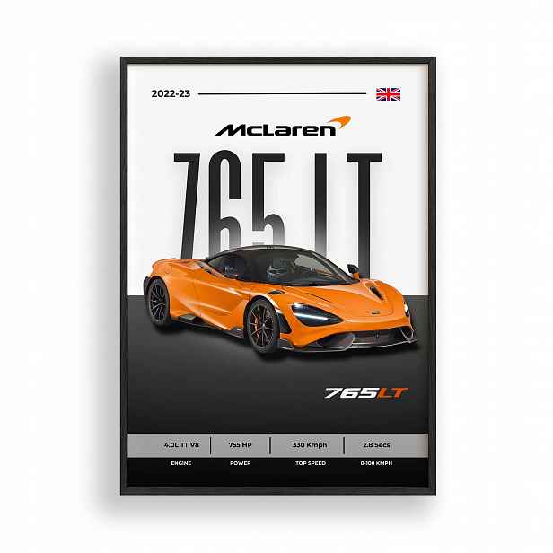 Obraz McLaren 765LT Plakát Rámeček Dřevěný Černý 30x42 cm