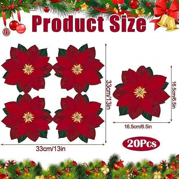 TEMU 20 ks/40 ks/60 ks Vánoční ubrousky s poinsettie, 6,5'' Vánoční ubrousky, Vánoční koktejlové ubrousky, Jednorázové ubrousky na večeři, Vánoční