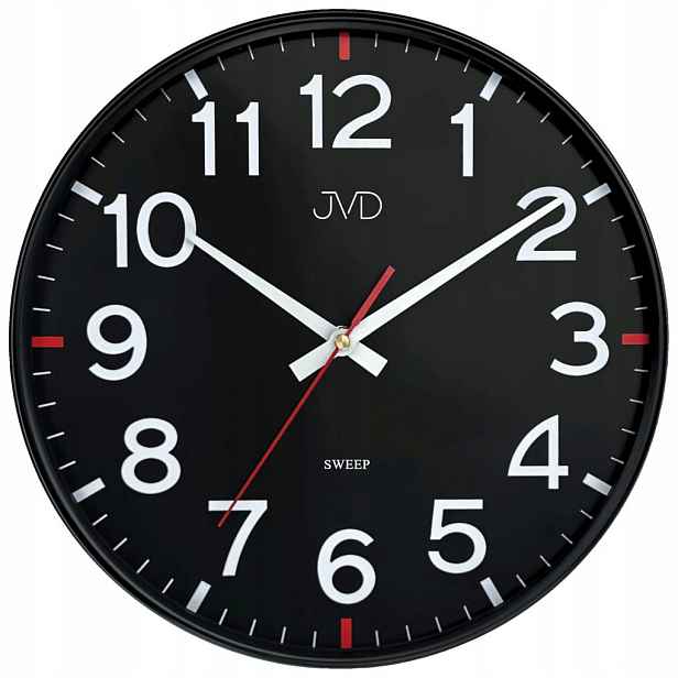 Černý Čitelný Kulatý Tichý Elegantní Nástěnný Hodinový Stroj Jvd HX2508.2 30 cm