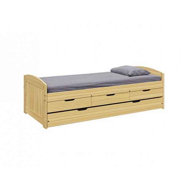 Postel s výsuvnou přistýlkou, přírodní, 90x200, MARINELLA NEW
