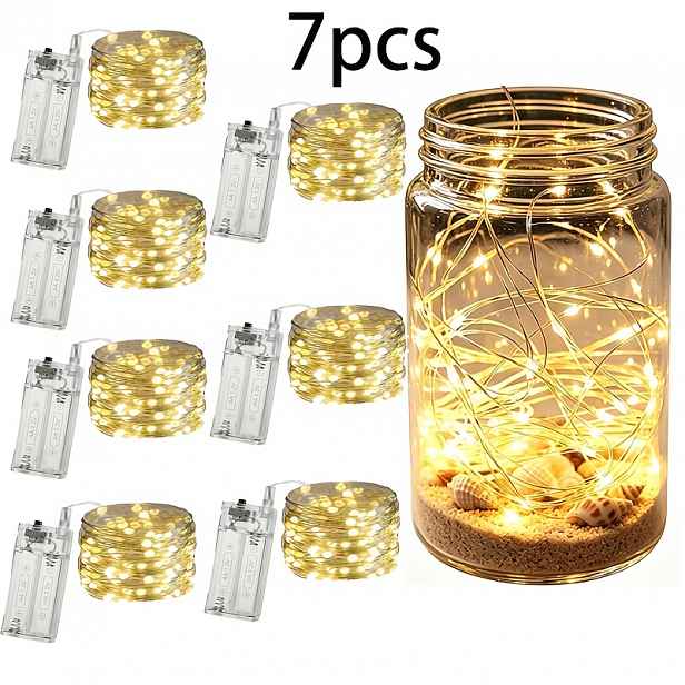TEMU 7-balení, 118 palců, teplé barevné LED světelné řetězy, multifunkční dekorativní světelný řetěz, délka 3 metry, pro vnitřní dekoraci, Vánoce,
