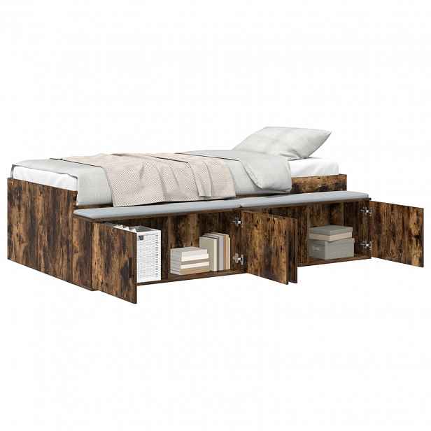 vidaXL Rám postele se dveřmi Kouřový dub 90 x 190 cm Kompozitní dřevo
