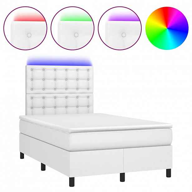 vidaXL Box spring postel s matrací a LED bílá 120 x 190 cm umělá kůže