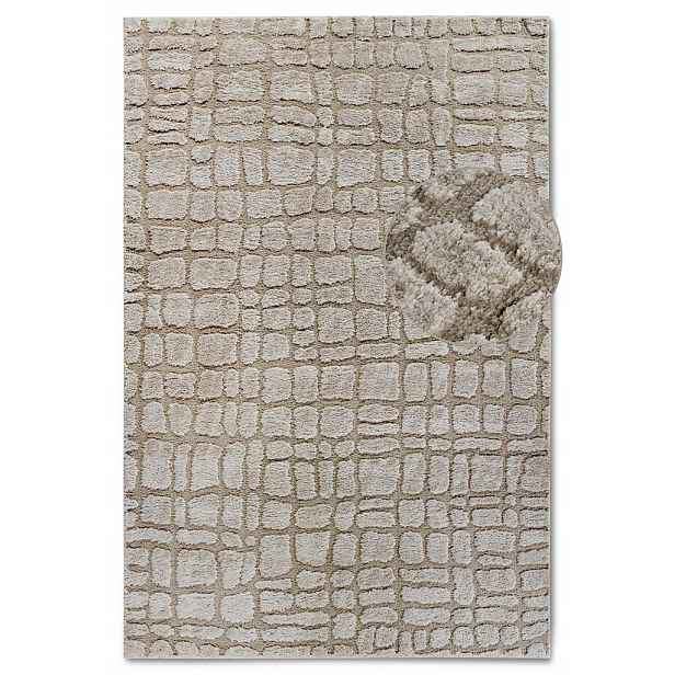 Koberec plyšový do obývacího pokoje 120 x 170 cm, béžový, moderní 3D vzor