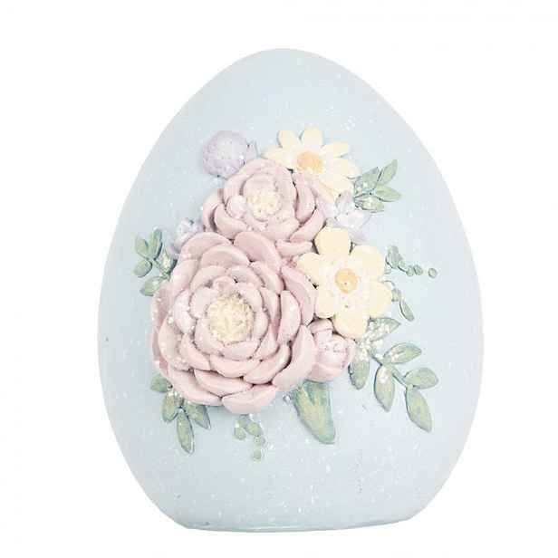 Modrá dekorace vajíčko s květinami - 10*11*13 cm Clayre & Eef