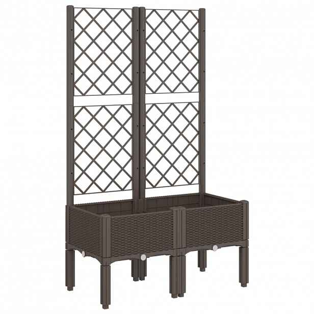 vidaXL Zahradní truhlík s treláží hnědý 80 x 40 x 142 cm PP