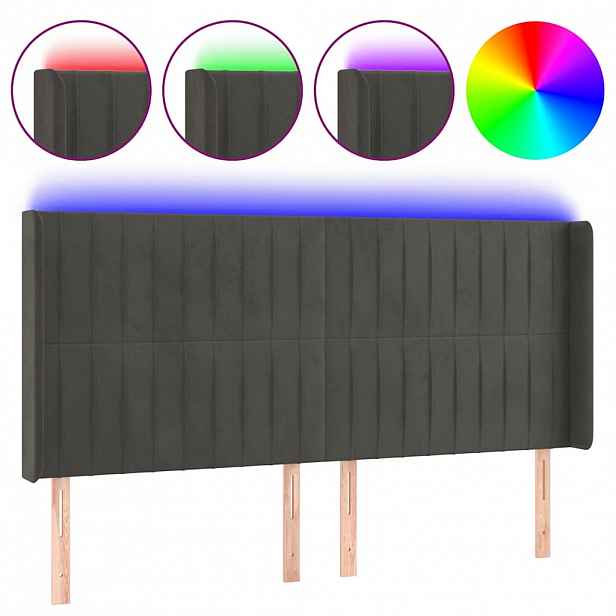 vidaXL Čelo postele s LED tmavě šedé 163 x 16 x 118/128 cm samet