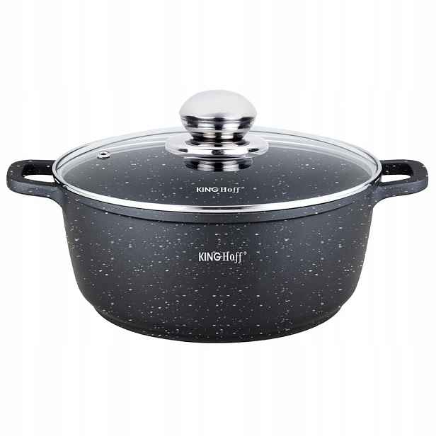 Hrnec s víkem, mramorová povrchová úprava, 28 cm, objem 6,5 l, černý KINGHoff