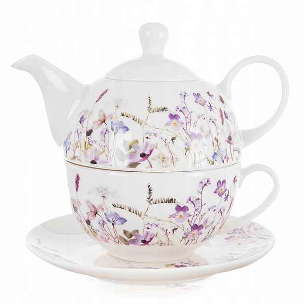 Porcelánový hrnek s šálkem na čaj s květinami Louka 3 ks