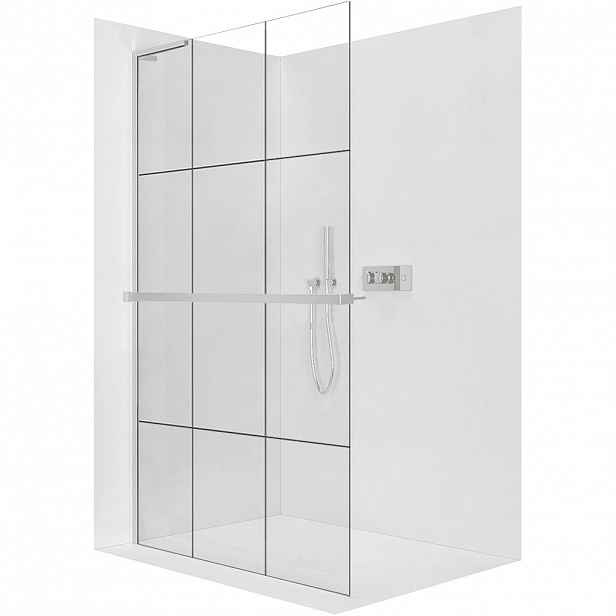 Sprchová zástěna Walk-in Onyx L-levá vzpěra - 8 mm + polička/držák na ručníky - chrom, industriální sklo - 90x200 cm