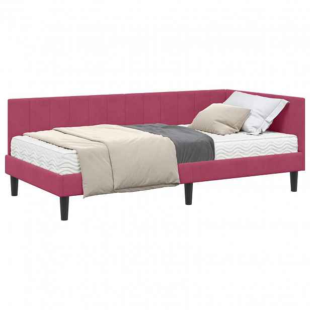 vidaXL Rohový rám postele s matrací 2 ks Víno Červené 100 x 200 cm