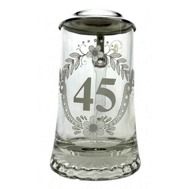 Pivní sklenice na pivo 45 let výroční s cínovým víčkem, korbel, 0,4 l