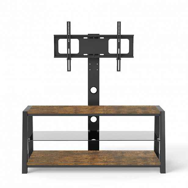Redom TV stolek 116/42/125 cm z MDF a kovu s nastavitelnou výškou, otočným 30° stojanem a kabelovým vedením, Hnědá