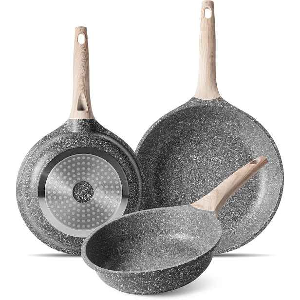 Zuofeng sada pánví 20 cm, 24 cm, 28 cm, granitová pánev, šedá, K1386