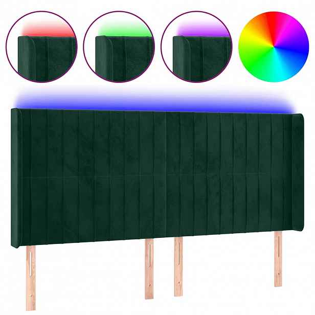 vidaXL Čelo postele s LED tmavě zelené 163 x 16 x 118/128 cm samet
