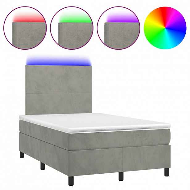 vidaXL Box spring postel s matrací a LED světle šedá 120x190 cm samet