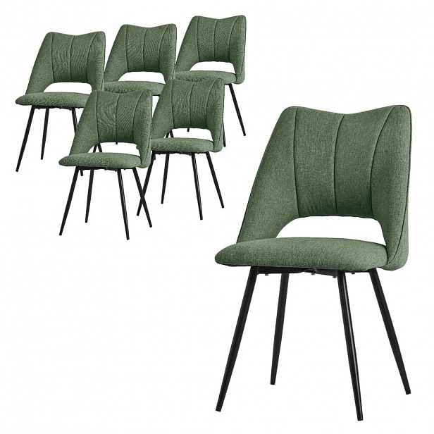 ML-DESIGN JÍDELNÍ ŽIDLE, SADA 6 KS, zelené látkové potahy